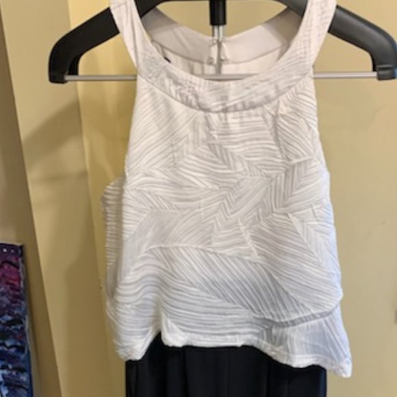 White and Black Sleeveless Jumpsuit - Picture 3 of 8